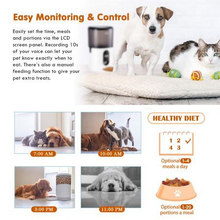 6L Auto Pet Feeder Smart Automatic Dog Cat Food Dispenser Timed 10s Voice Recorder 1-4 Meals Per Day 20 Portions