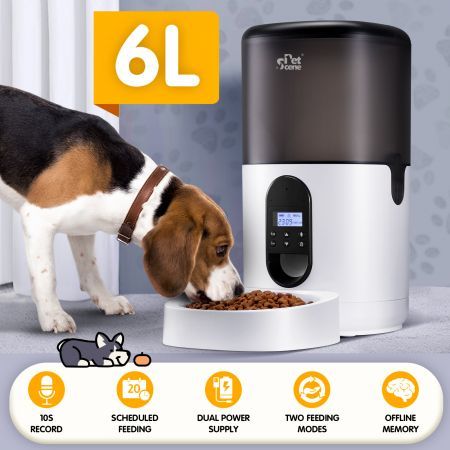 6L Auto Pet Feeder Smart Automatic Dog Cat Food Dispenser Timed 10s Voice Recorder 1-4 Meals Per Day 20 Portions