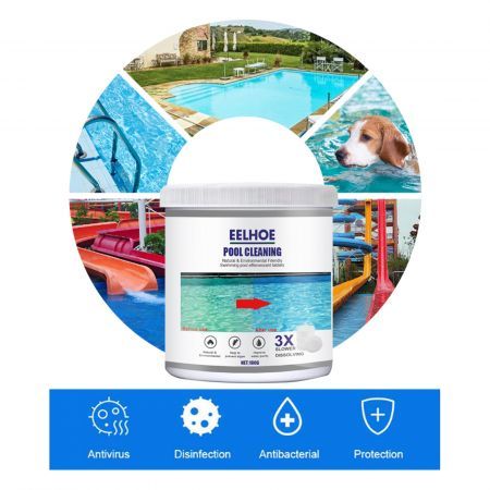 Pool Chlorine Tablets  180g Long-Lasting Slow-Dissolving Chlorinating CLEANING Tablets for Swimming Pools and Spas 90% Available Chlorine