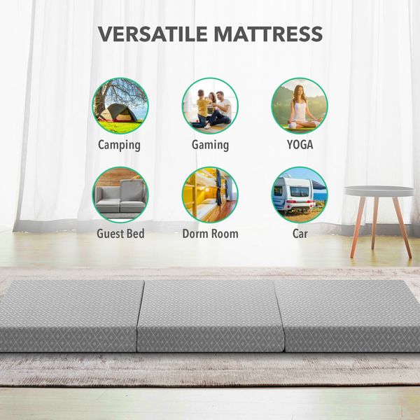 Single Foam Mattress Trifold Sofa Bed Foldable Sleeping Camping Floor Portable Mat Cushion with Removable Cover 