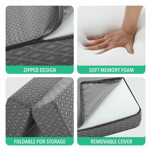 Single Foam Mattress Trifold Sofa Bed Foldable Sleeping Camping Floor Portable Mat Cushion with Removable Cover 