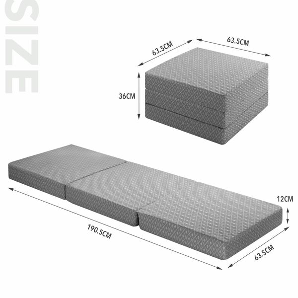 Single Foam Mattress Trifold Sofa Bed Foldable Sleeping Camping Floor Portable Mat Cushion with Removable Cover 