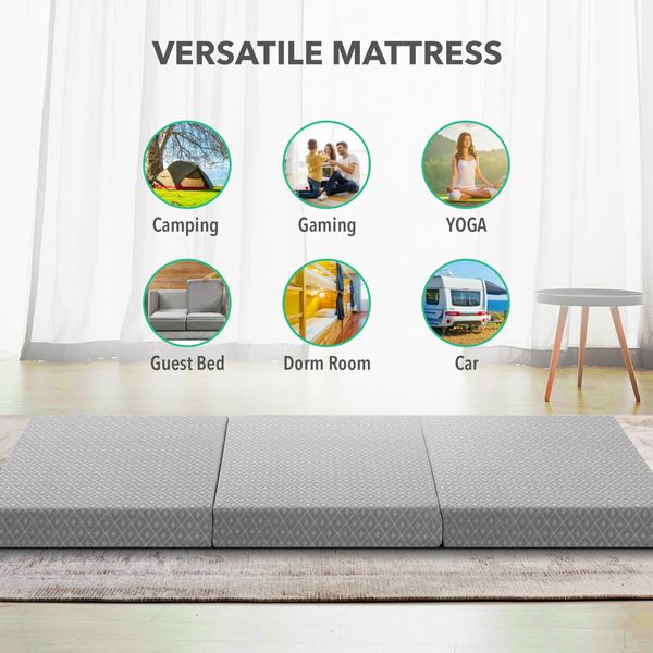 Trifold Foam Mattress Foldable Sofa Bed Camping Floor Portable Sleeping Mat Cushion with Removable Cover Cot Size