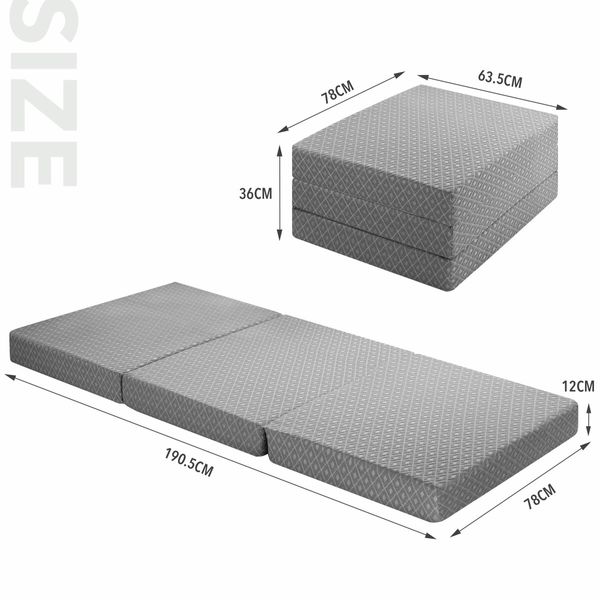 Trifold Foam Mattress Foldable Sofa Bed Camping Floor Portable Sleeping Mat Cushion with Removable Cover Cot Size