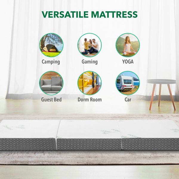 Single Foam Mattress Trifold Sofa Bed Folding Camping Floor Portable Sleeping Mat Cushion with Removable Bamboo Cover