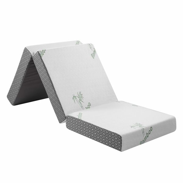 Single Foam Mattress Trifold Sofa Bed Folding Camping Floor Portable Sleeping Mat Cushion with Removable Bamboo Cover