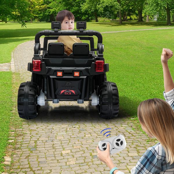 Electric Ride On Car Vehicle Off Road Toy Jeep Truck for Kids Children with Parental Remote Control MP3 Flashing Lights Dual Openable Door 2.4G