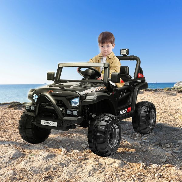 Electric Ride On Car Vehicle Off Road Toy Jeep Truck for Kids Children with Parental Remote Control MP3 Flashing Lights Dual Openable Door 2.4G