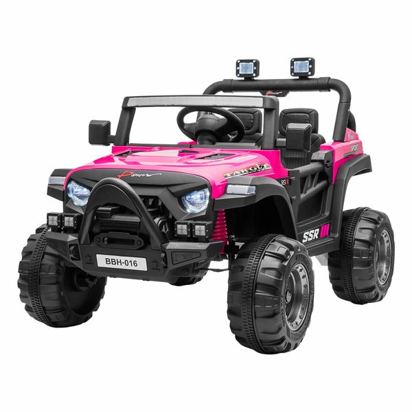 Electric Ride On Car Kids Vehicle Toy Childrens Off Road Jeep Truck with Parental Remote Control MP3 Flashing Lights 2.4G Dual Openable Door