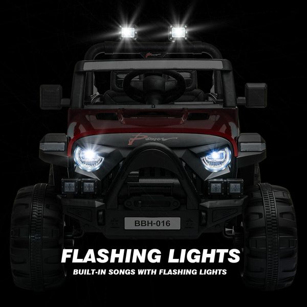 Electric Ride On Car Vehicle Toy Off Road Remote Control Jeep Truck for Kids Children 2.4G MP3 Flashing Lights Dual Openable Door