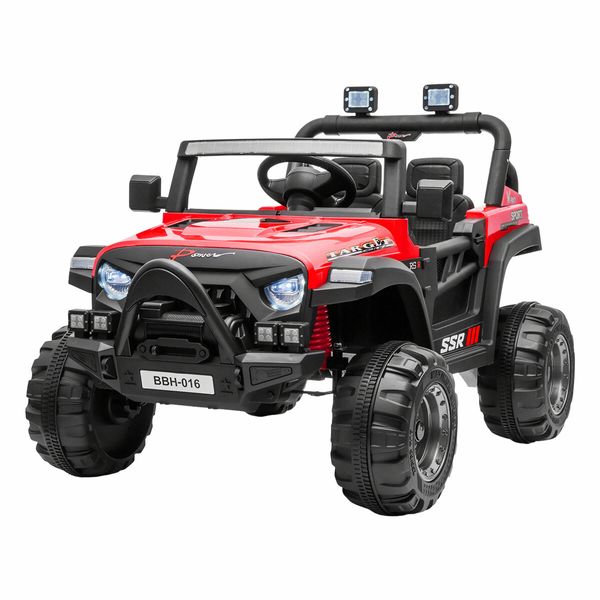 Electric Ride On Car Vehicle Toy Off Road Remote Control Jeep Truck for Kids Children 2.4G MP3 Flashing Lights Dual Openable Door