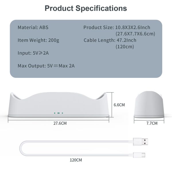 Charging Dock Support for Oculus Quest 2 with 2 Rechargeable USB-C Charge Cable 4 Magnetic Connector for VR Controllers Headset