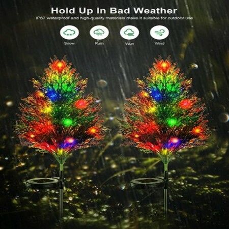 Christmas Decoration Outdoor Solar Tree Lights,Outdoor Lights Waterproof IP67,Auto On/Off Solar Pathway Stakes Pine Lights for Patio, Garden, Yard, Lawn, Cemetery Xmas Decor (2 Pack)