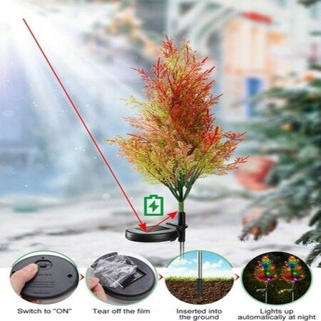 Christmas Decoration Outdoor Solar Tree Lights,Outdoor Lights Waterproof IP67,Auto On/Off Solar Pathway Stakes Pine Lights for Patio, Garden, Yard, Lawn, Cemetery Xmas Decor (2 Pack)