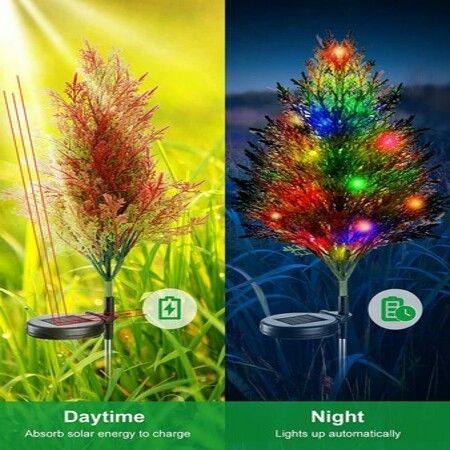 Christmas Decoration Outdoor Solar Tree Lights,Outdoor Lights Waterproof IP67,Auto On/Off Solar Pathway Stakes Pine Lights for Patio, Garden, Yard, Lawn, Cemetery Xmas Decor (2 Pack)