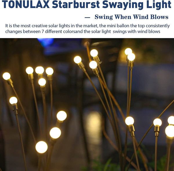 Solar Garden Lights,Solar Swaying Light,Sway by Wind,Solar Outdoor Lights,Yard Patio Pathway Decoration, High Flexibility Iron Wire & Heavy Bulb Base, Warm White (4 Pack)