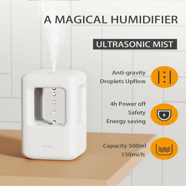 Cool Mist Humidifier Anti gravity Water Droplet Countercurrent Retard Pressure Anxiety 500ml Humidifier for Bedroom Easy to Clean