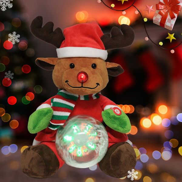 Christmas Reindeer Interactive Singing Animation Plush Animal Music Electric Stuffed Toy with Ball Children Gift (Elk)