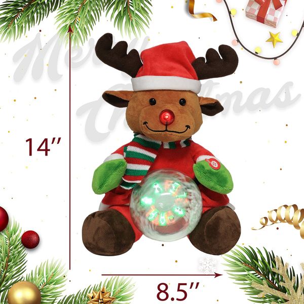 Christmas Reindeer Interactive Singing Animation Plush Animal Music Electric Stuffed Toy with Ball Children Gift (Elk)