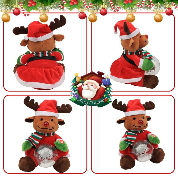 Christmas Reindeer Interactive Singing Animation Plush Animal Music Electric Stuffed Toy with Ball Children Gift (Elk)