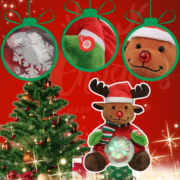 Christmas Reindeer Interactive Singing Animation Plush Animal Music Electric Stuffed Toy with Ball Children Gift (Elk)