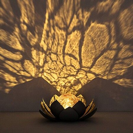 Solar Light Outdoor Metal Glass Decorative Waterproof Garden Light LED Lotus Flower Table Lamp (Grey)