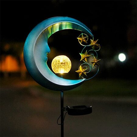 Solar Outdoor Light Moon-shape Waterproof Garden Landscape Light Cracked Glass Projection Lawn Plug Lamp