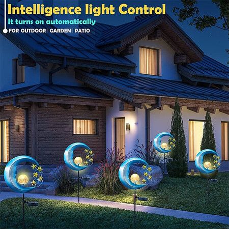 Solar Outdoor Light Moon-shape Waterproof Garden Landscape Light Cracked Glass Projection Lawn Plug Lamp