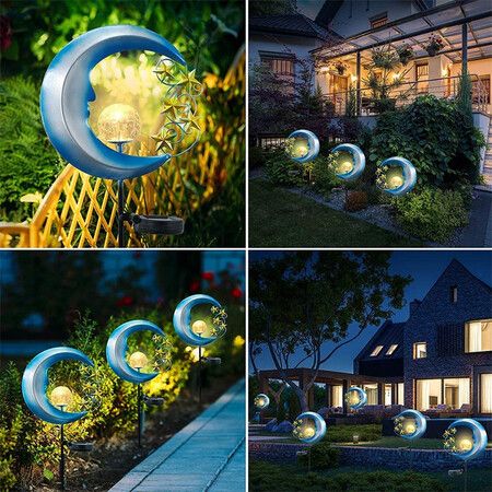 Solar Outdoor Light Moon-shape Waterproof Garden Landscape Light Cracked Glass Projection Lawn Plug Lamp