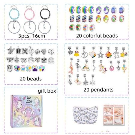 66 Pcs Charm Bracelet Jewelry Making Kit DIY Craft UnicornColorful Beaded for Arts Gril Gift for Teen Kids Ages 5+