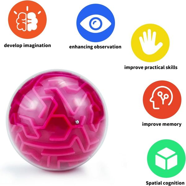 3D Puzzle Toy, Memory Maze Ball Puzzle Toy Gifts for Kids Adults -Low Difficulty Hard Challenges Game Tiny Balls Brain Teasers Game (Red)