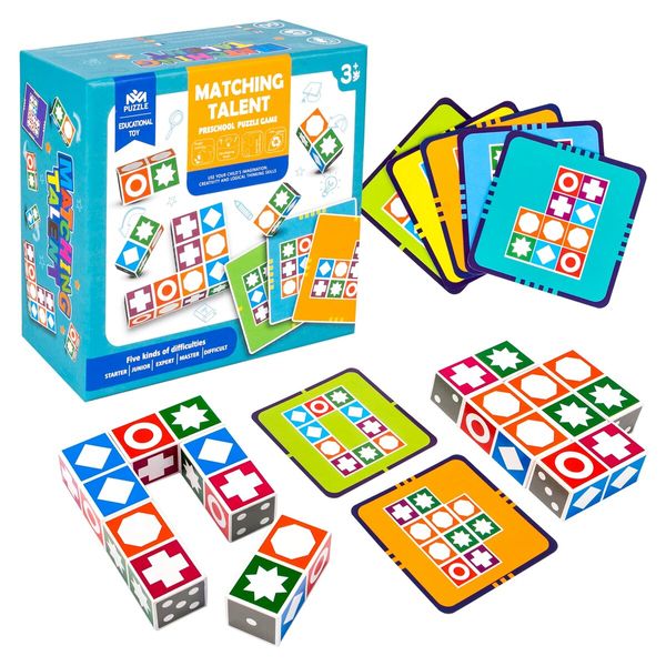 Wooden Matching Games Puzzle Pattern Block Madness Puzzles Board Games Matching Talent Cube Building Sensory Educational Toys for Age 3+