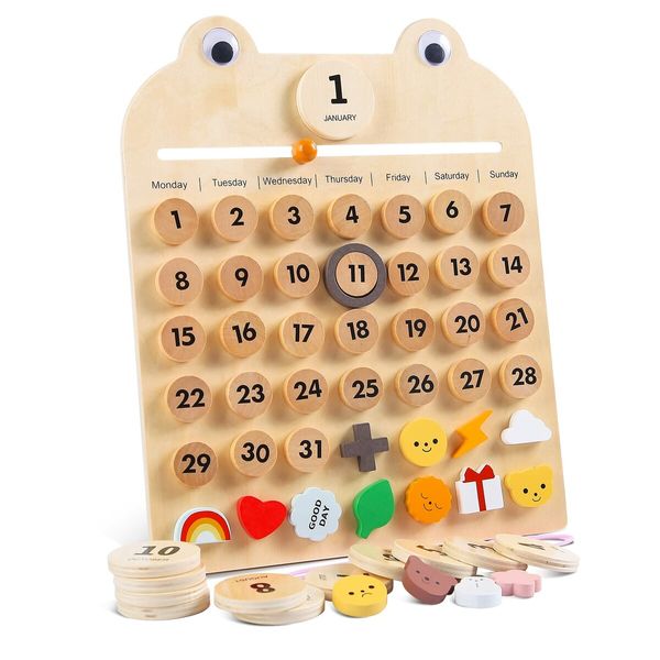 Wooden Magnetic Kids Calendar Toddler Preschool Montessori Calendar Kids Home Daily Learning Calendar Weather, Season, Time, Mood, Education Toys