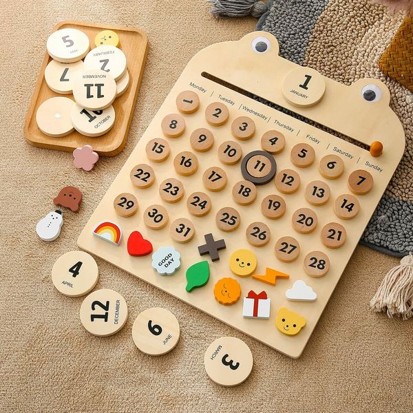 Wooden Magnetic Kids Calendar Toddler Preschool Montessori Calendar Kids Home Daily Learning Calendar Weather, Season, Time, Mood, Education Toys