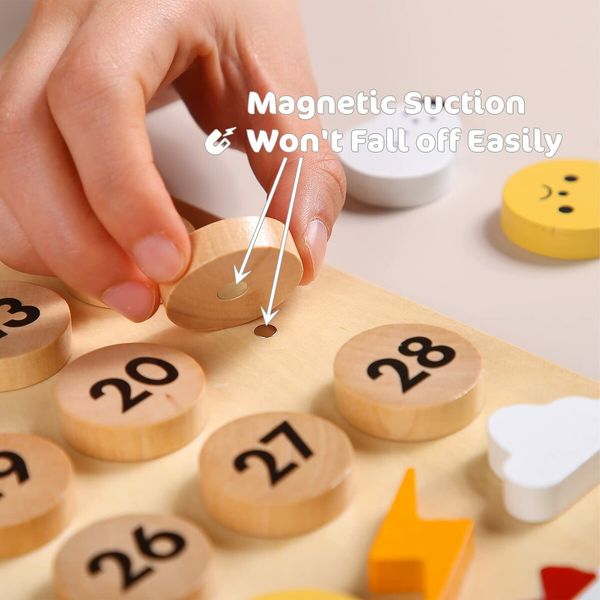 Wooden Magnetic Kids Calendar Toddler Preschool Montessori Calendar Kids Home Daily Learning Calendar Weather, Season, Time, Mood, Education Toys