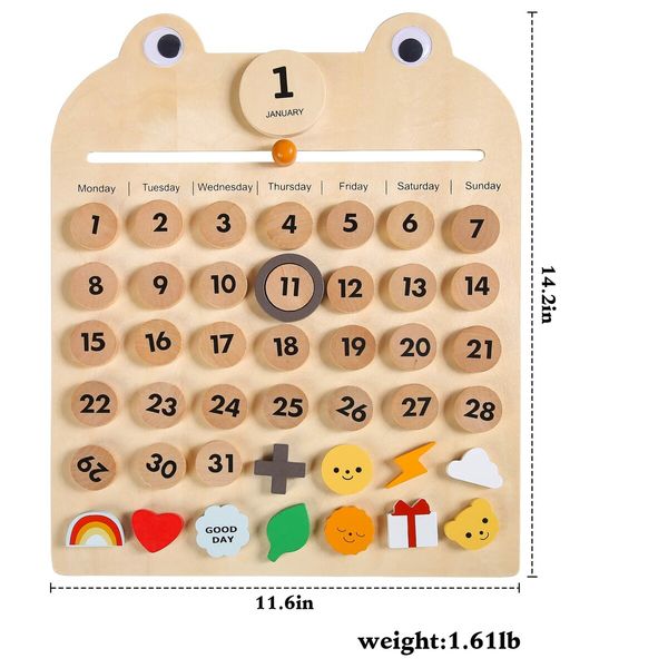 Wooden Magnetic Kids Calendar Toddler Preschool Montessori Calendar Kids Home Daily Learning Calendar Weather, Season, Time, Mood, Education Toys