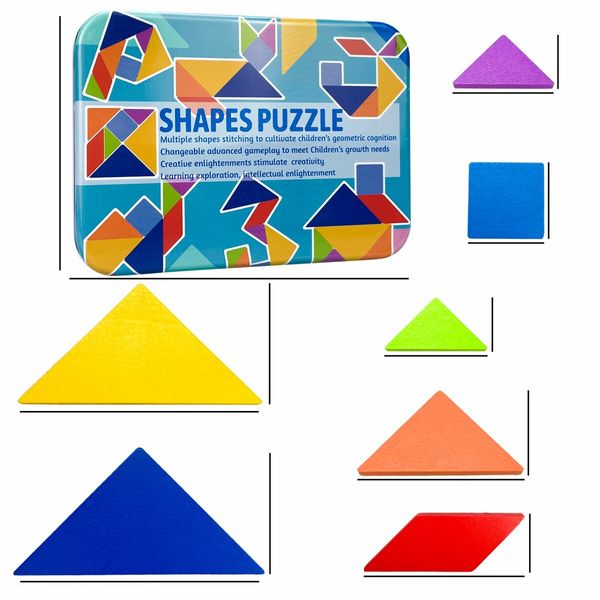 Tangram Pattern Puzzles Set Woodiness Blocks Colorful Tangram Sorting 60 Design Cards with 120 Pattern Jigsaw Puzzle Age 3+