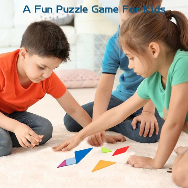 Tangram Pattern Puzzles Set Woodiness Blocks Colorful Tangram Sorting 60 Design Cards with 120 Pattern Jigsaw Puzzle Age 3+