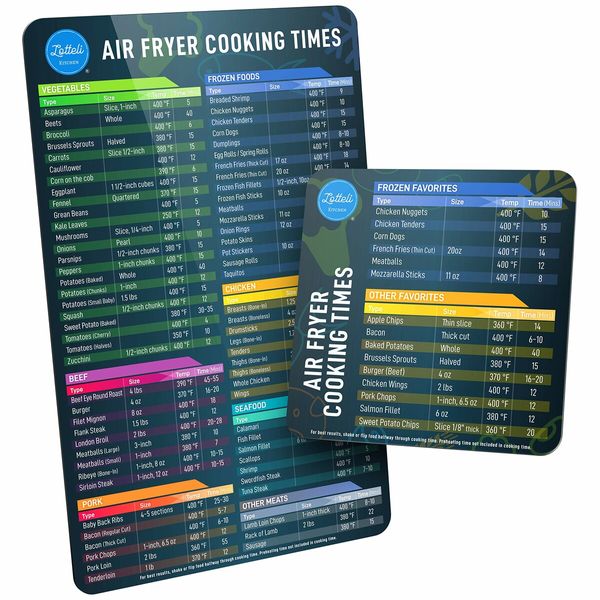 Air Fryer Accessories Cook Times, Airfryer Accessory Magnet Sheet Quick Reference Guide for Cooking and Frying (Black)