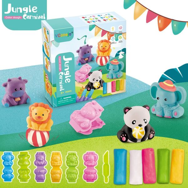 Color Dough Toys Jungle Carnival with Color Dough Set Creations Tools for Kid with Animals