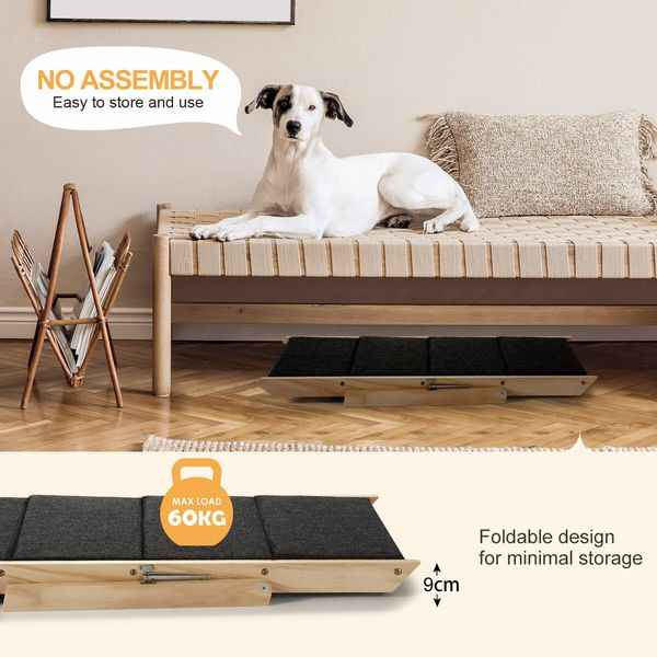 Dog Ramp Pet Stairs 4 Steps for Bed Car Couch Sofa Puppy Cat Ladder Folding Portable 2 in 1 Indoor Outdoor Wood Fabric