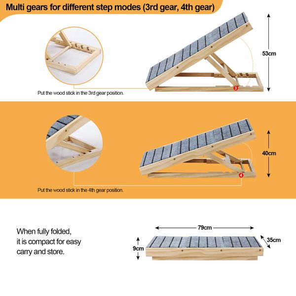 Dog Pet Ramp Stair 3 Steps for Bed Car Couch Sofa Puppy Cat Ladder Folding 4 Height Adjustable Portable 2 in 1 Indoor Outdoor 