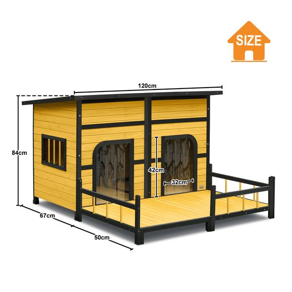 Wood Dog Kennel House XXL Pet Cat Home Shelter Crate Outdoor Puppy Cage Cabin Weatherproof Lift up Asphalt Roof Divider