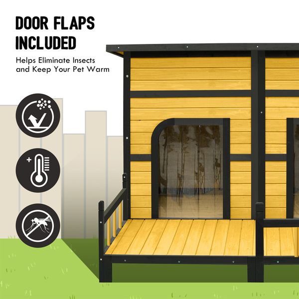 Wood Dog Kennel House XXL Pet Cat Home Shelter Crate Outdoor Puppy Cage Cabin Weatherproof Lift up Asphalt Roof Divider