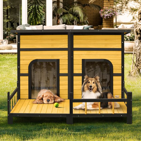 Wood Dog Kennel House XXL Pet Cat Home Shelter Crate Outdoor Puppy Cage Cabin Weatherproof Lift up Asphalt Roof Divider