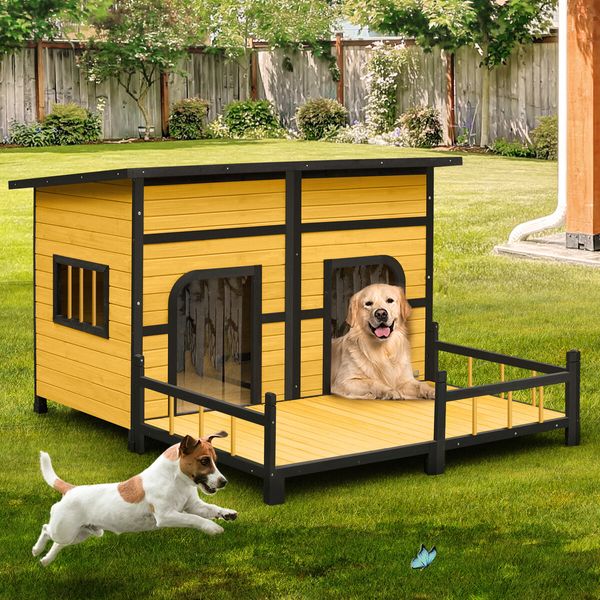 Wood Dog Kennel House XXL Pet Cat Home Shelter Crate Outdoor Puppy Cage Cabin Weatherproof Lift up Asphalt Roof Divider