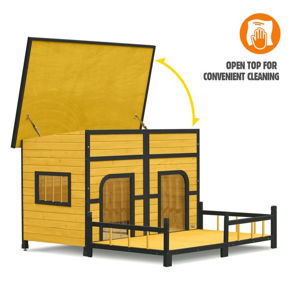 Wood Dog Kennel House XXL Pet Cat Home Shelter Crate Outdoor Puppy Cage Cabin Weatherproof Lift up Asphalt Roof Divider