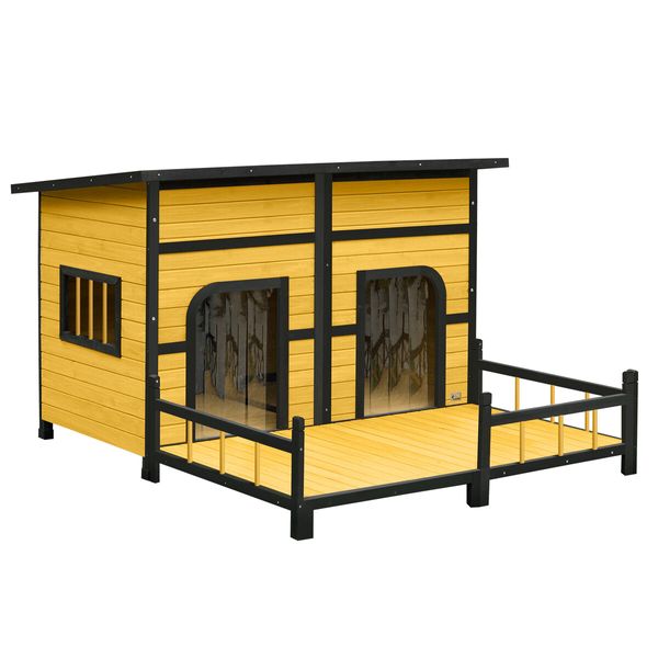 Wood Dog Kennel House XXL Pet Cat Home Shelter Crate Outdoor Puppy Cage Cabin Weatherproof Lift up Asphalt Roof Divider