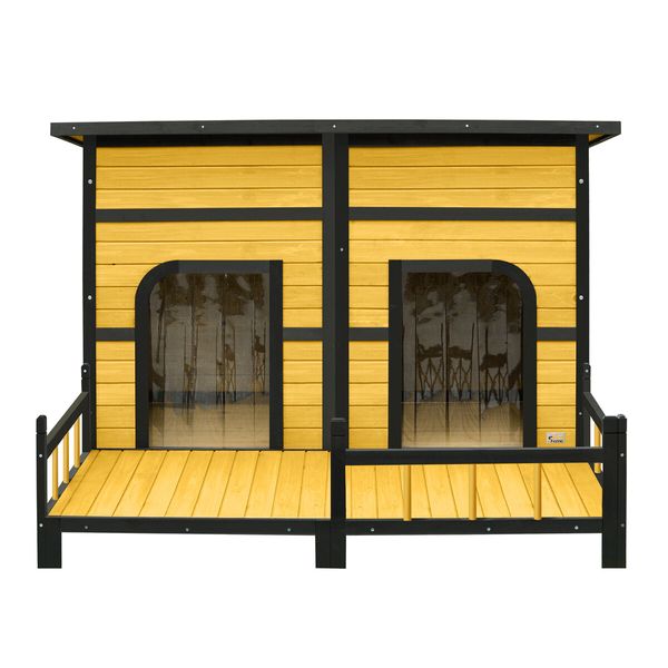 Wood Dog Kennel House XXL Pet Cat Home Shelter Crate Outdoor Puppy Cage Cabin Weatherproof Lift up Asphalt Roof Divider