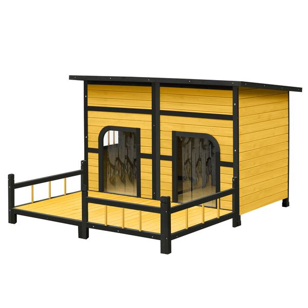 Wood Dog Kennel House XXL Pet Cat Home Shelter Crate Outdoor Puppy Cage Cabin Weatherproof Lift up Asphalt Roof Divider